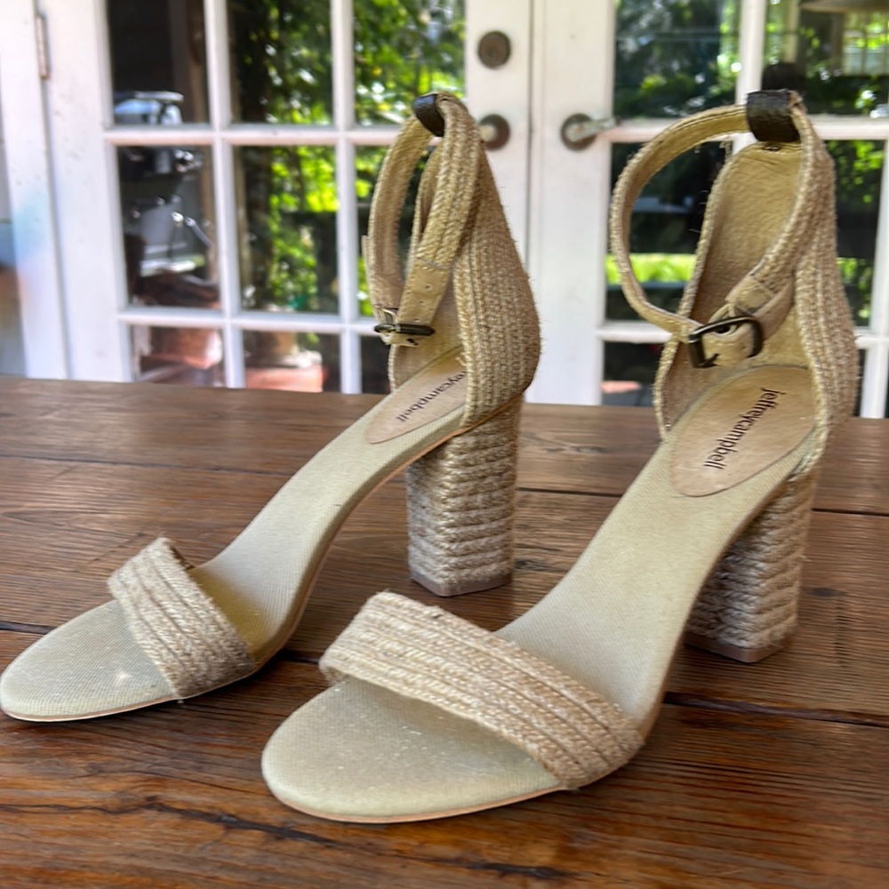 Jeffrey Campbell Natural Raffia Block Heel Sandals